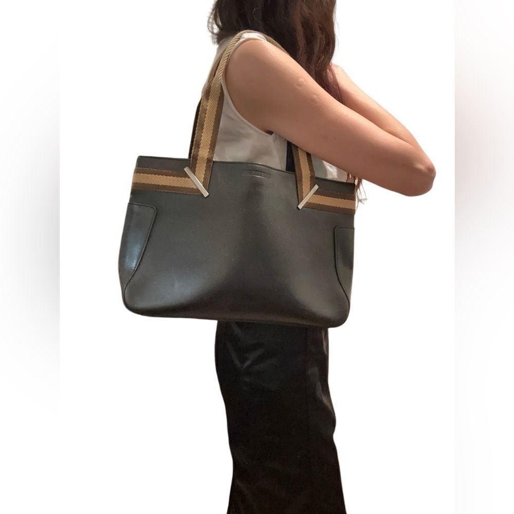 Gucci  brown leather tote with web strap